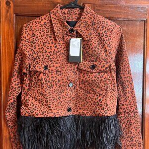 Womens Small Maade by LeSuperbe Freebird Jacket spiced apple leopard print